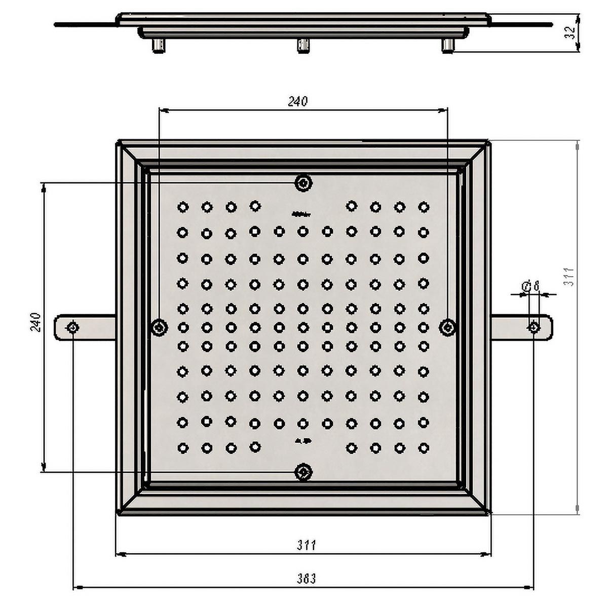 Решетка донного слива Aquaviva, 300*300мм, бетон, AISI-304