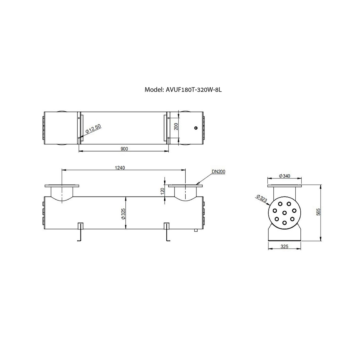 Ультрафиолетовая установка Aquaviva AVUF180T, до 250м3, DN200, 2.65кВт (8шт/320Вт)